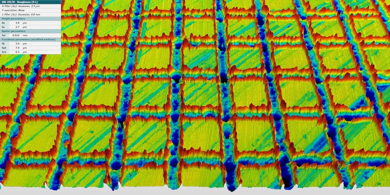Beispielmessung einer Laser strukturierten Oberfläche mit gekreuzten Laserlinien