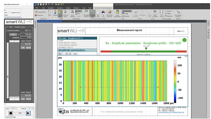 Beispielscreenshot der Benutzeroberfläche der Analysesoftware MountainsMap