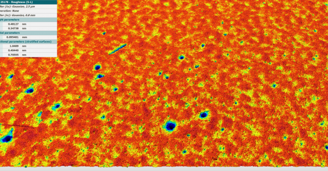 Beispielmessung einer polierten Glasoberfläche mit leichten Defekten