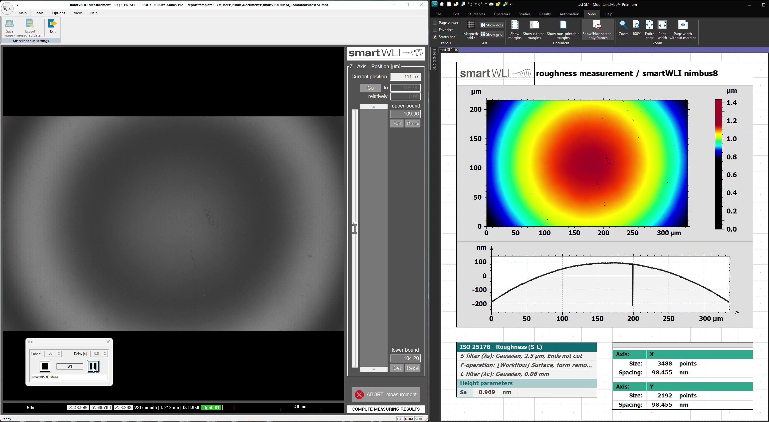 Bildschirmfotos der Nutzeroberflächen mit Gegenüberstellung der Zusammenarbeit der Softwares von GBS metrology